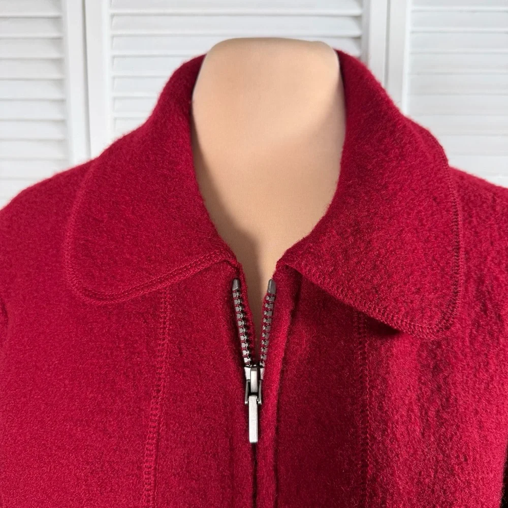 Ashley B Bernardo 100% Wool Zip Jacket Burgundy Red Size L - Picture 3 of 13
